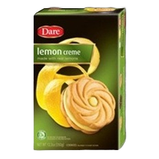 Box of Dare Lemon Crème Cookies featuring tangy lemon filling for chips and snacks under $25 food and beverage collection