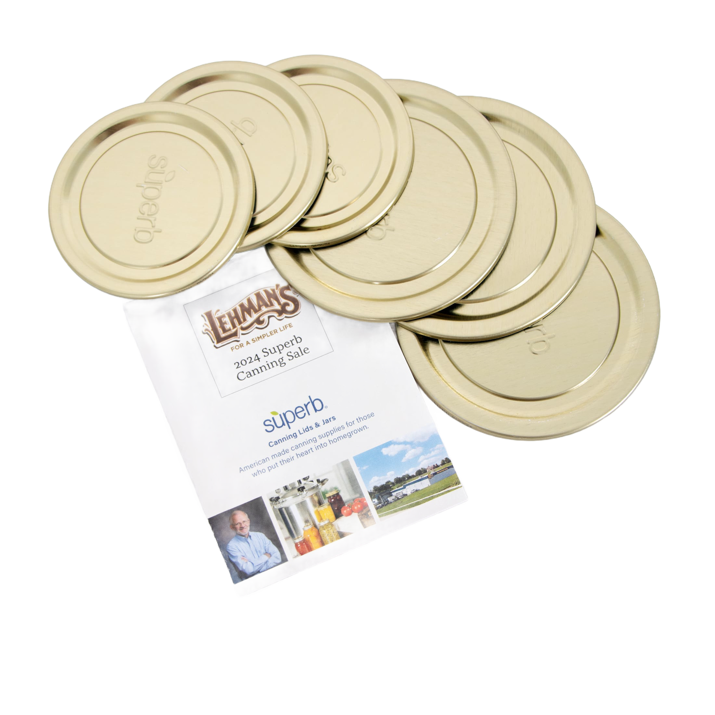 Set of six beige mason jar lids with promotional flyer for kitchenware and small kitchen appliances under $50 collections