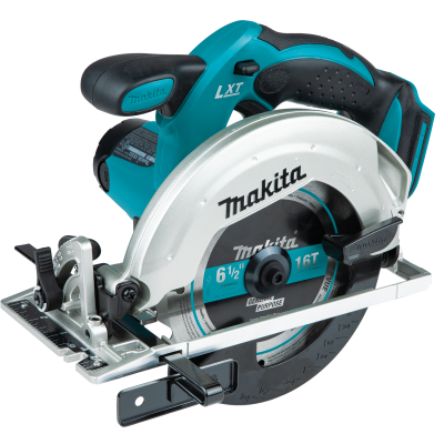 Cordless 6-1/2 inch circular saw with teal handle and metal blade guard for woodworking and home improvement tasks