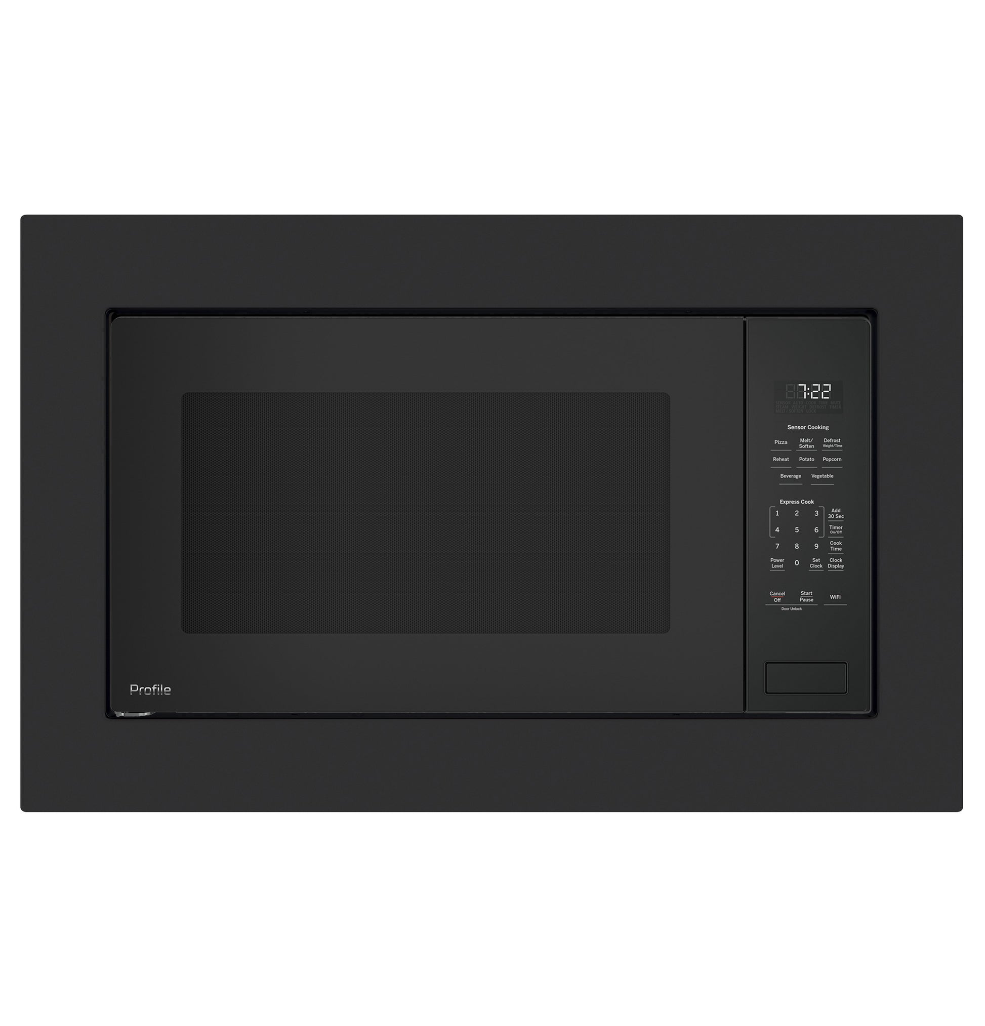 Built-in black sensor microwave oven with digital control panel and LED display for modern kitchen appliances