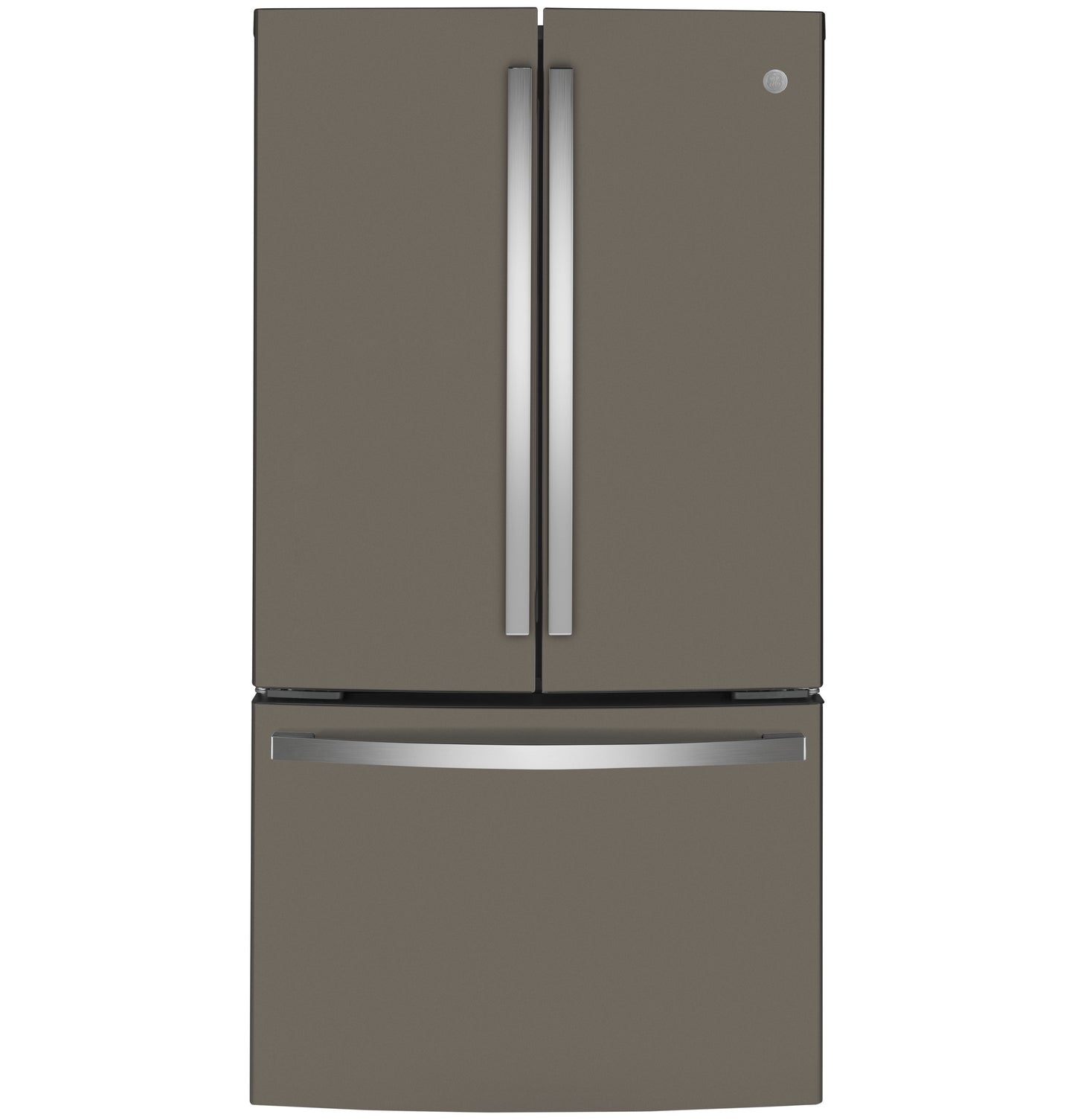 Counter-depth French-door refrigerator in slate finish with bottom freezer drawer in kitchen appliances collection