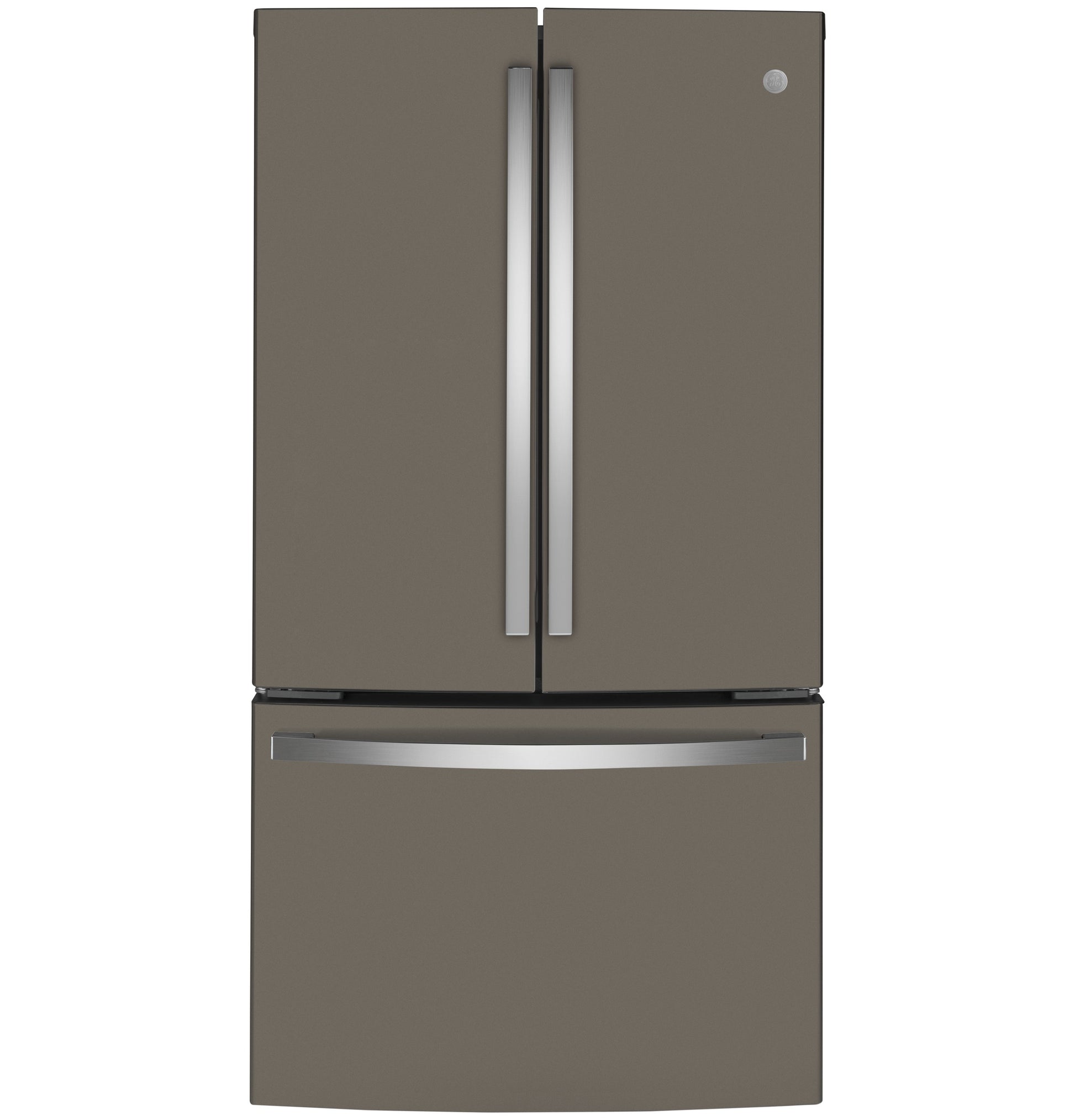Counter-depth French-door refrigerator in slate finish with bottom freezer drawer in kitchen appliances collection