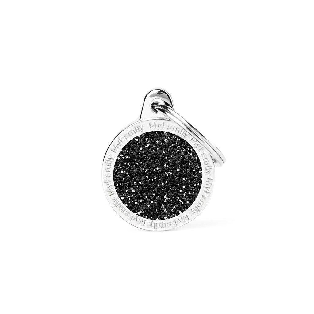 MyFamily Shine Small Black Glitter Circle Pet Tag