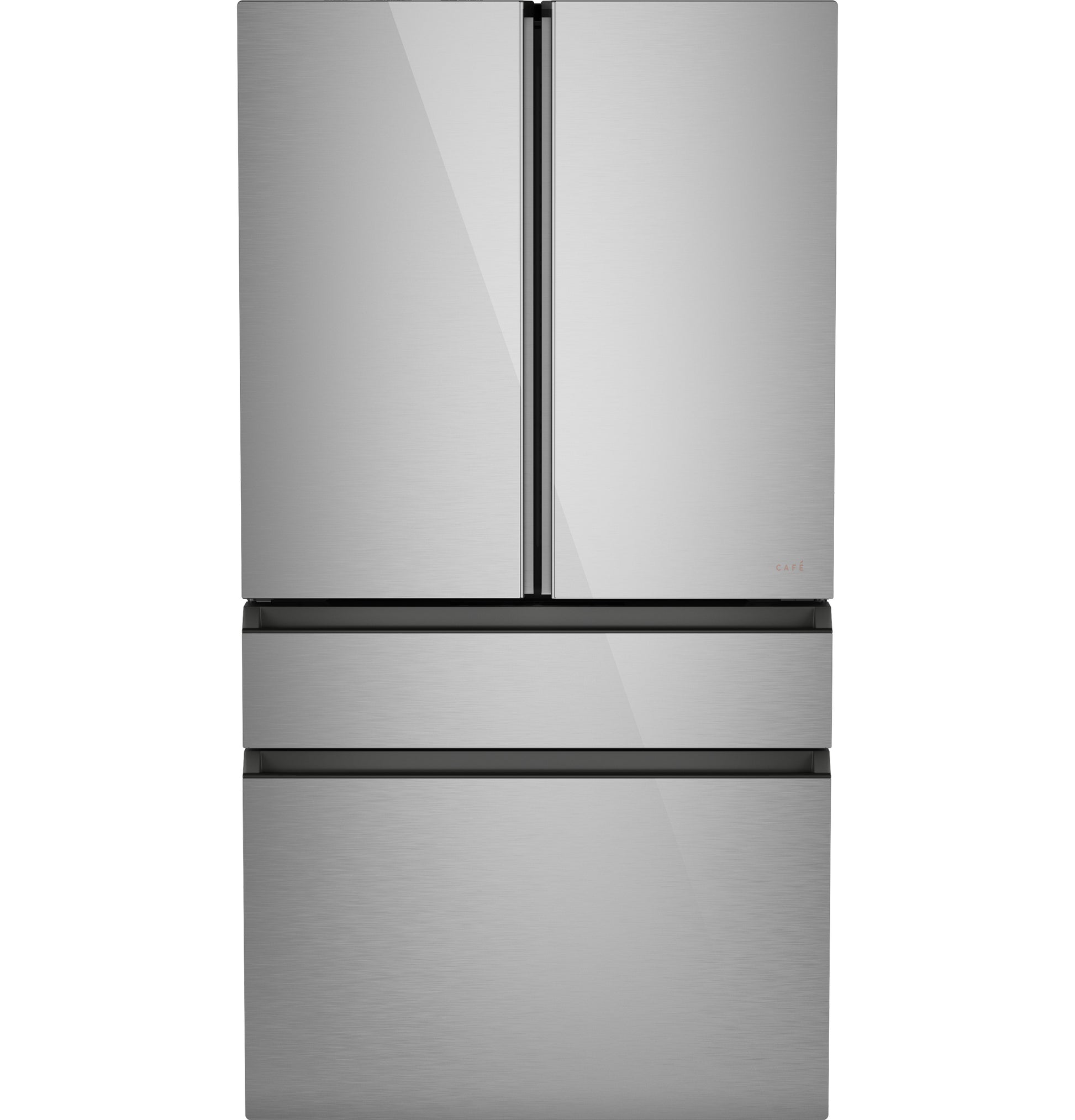 Platinum glass smart 4-door French-door refrigerator with dual bottom freezer drawers in kitchen appliances collection