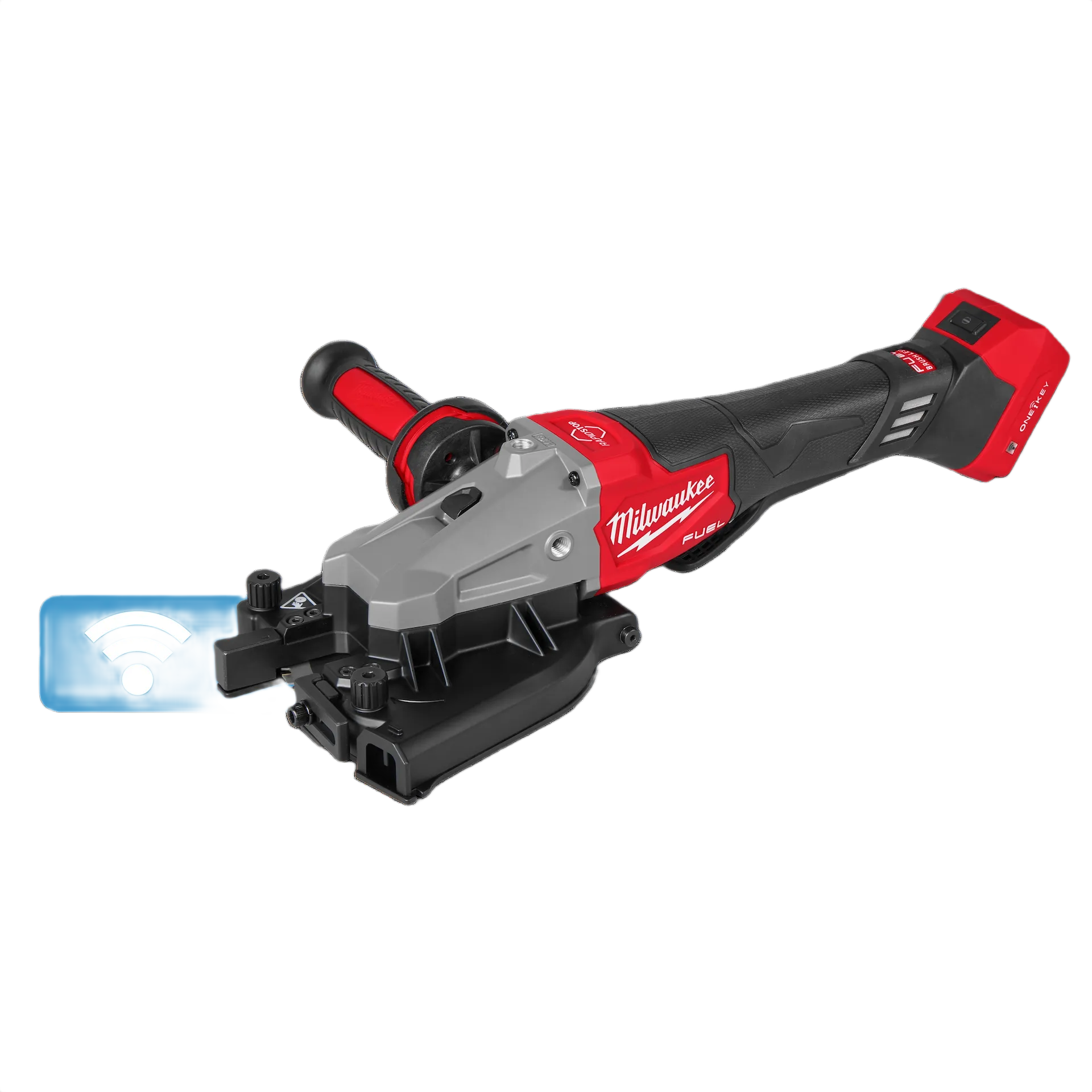 Cordless red and black Milwaukee M18 FUEL rebar cutter with ergonomic handle for power tool collections and home improvement