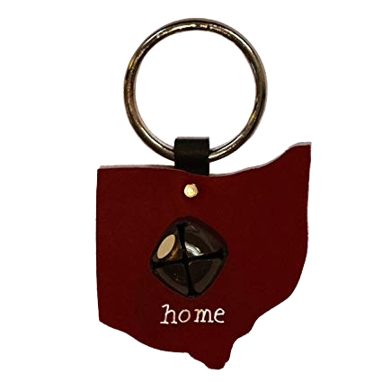 Leather Ohio state silhouette door hanger with black bell and home text for window and door accessories.
