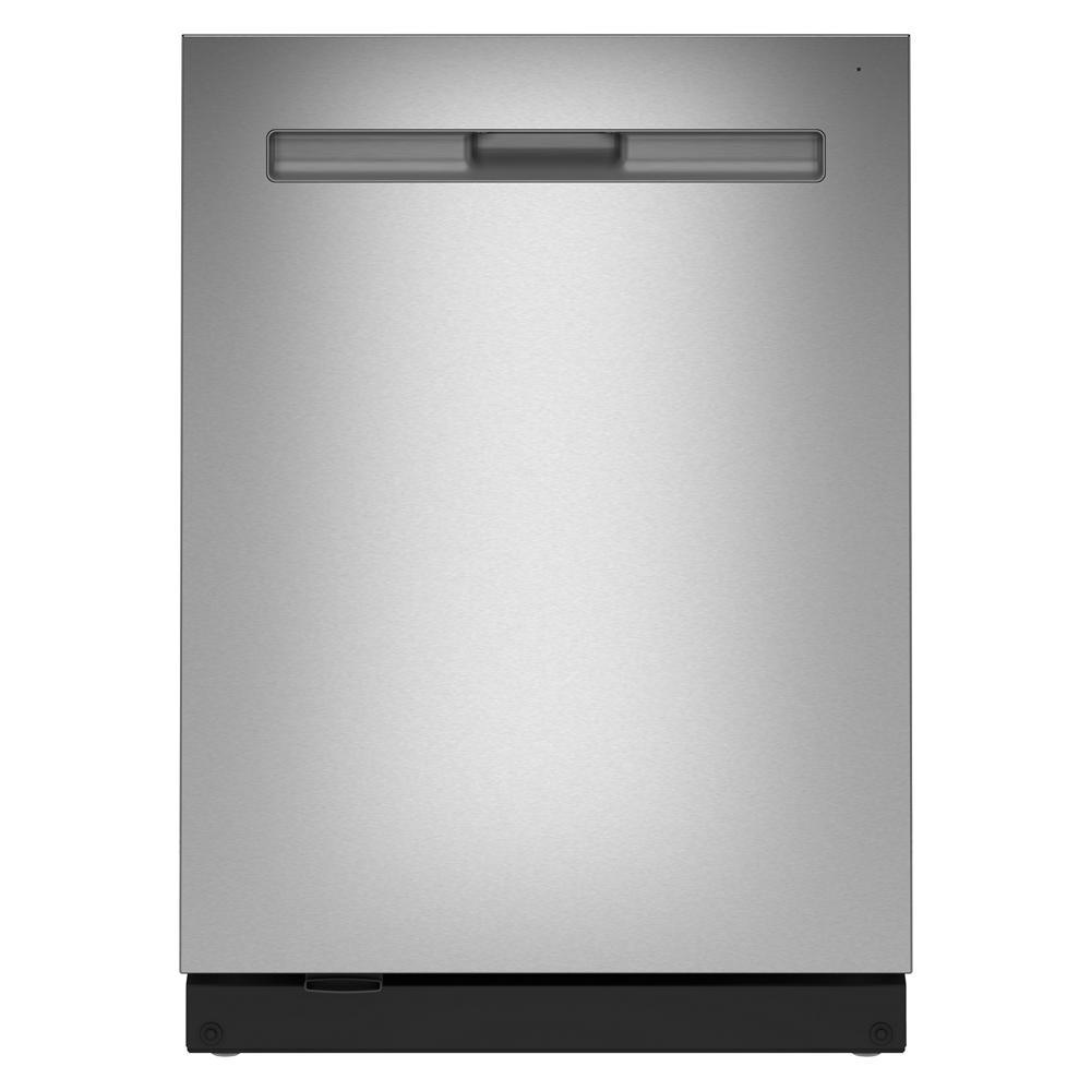 Front view of stainless steel 24-inch top control dishwasher with PowerBlast cycle in Appliances collection