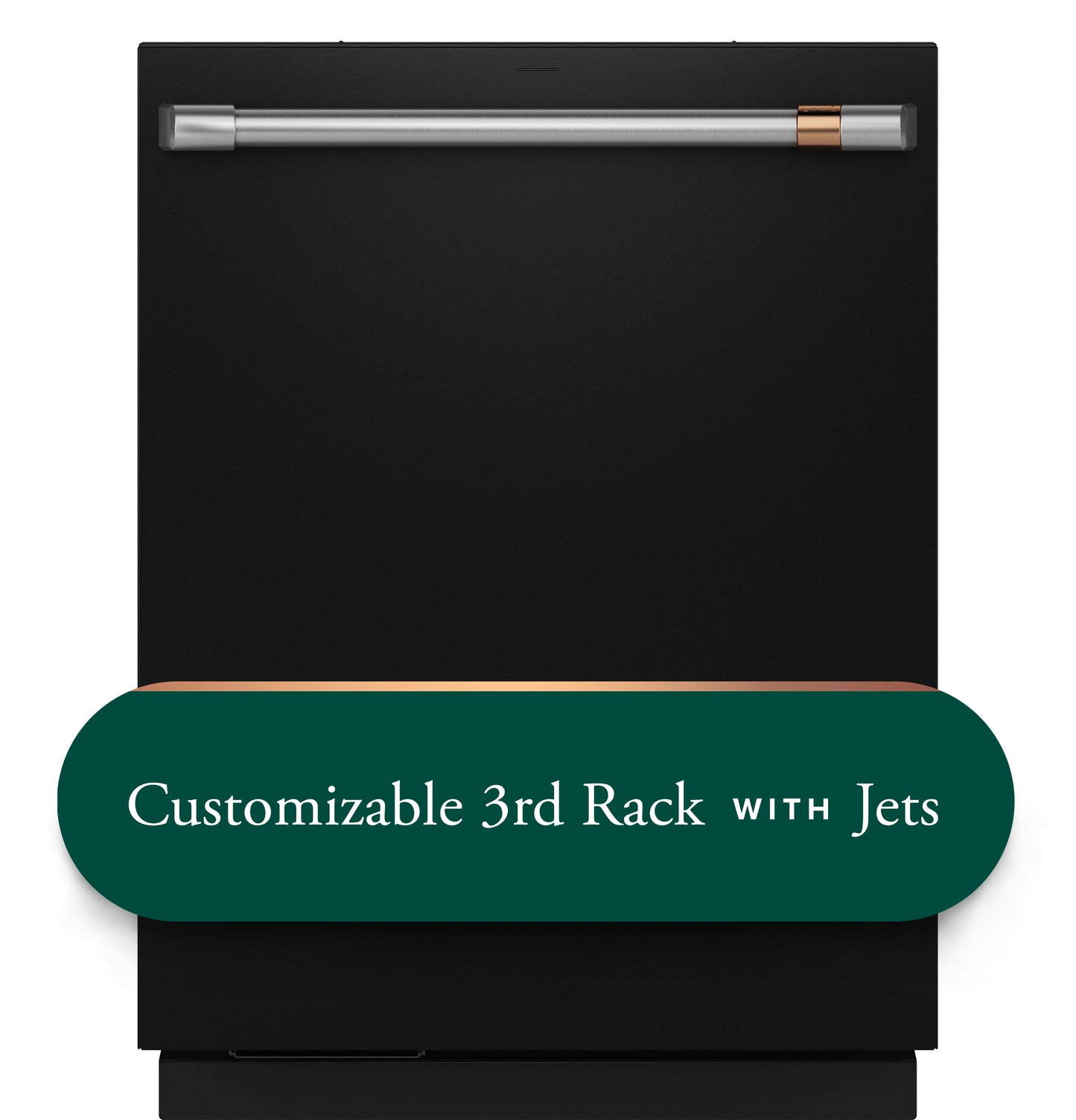 Black built-in dishwasher with stainless steel handle and customizable third rack feature from Kitchen & Kitchenware collections