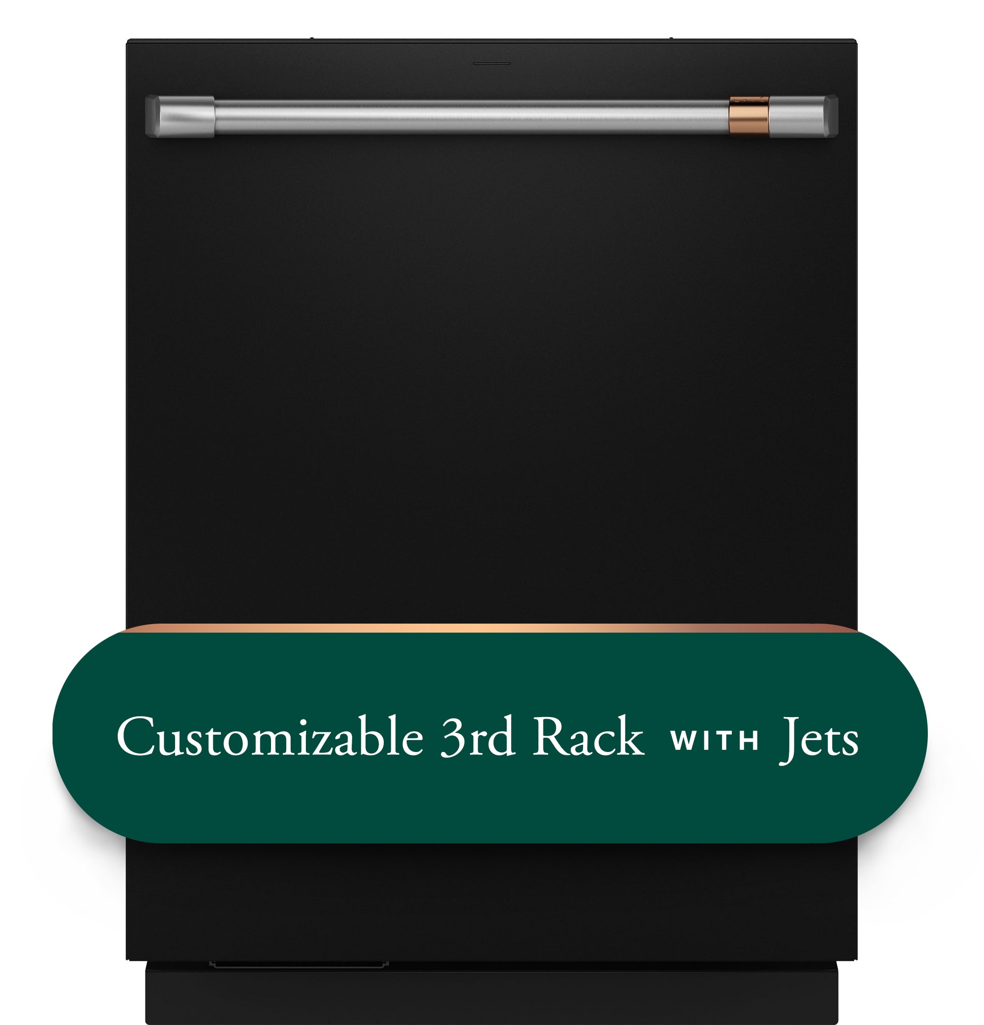 Black built-in dishwasher with stainless steel handle and customizable third rack feature from Kitchen & Kitchenware collections