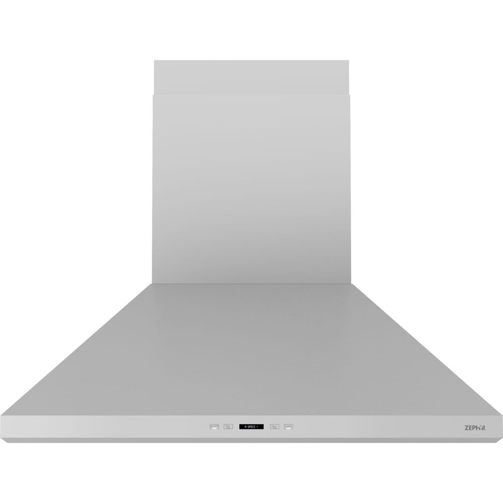 Wall-mounted stainless steel range hood with LED lighting and sleek modern design in kitchen appliances collection