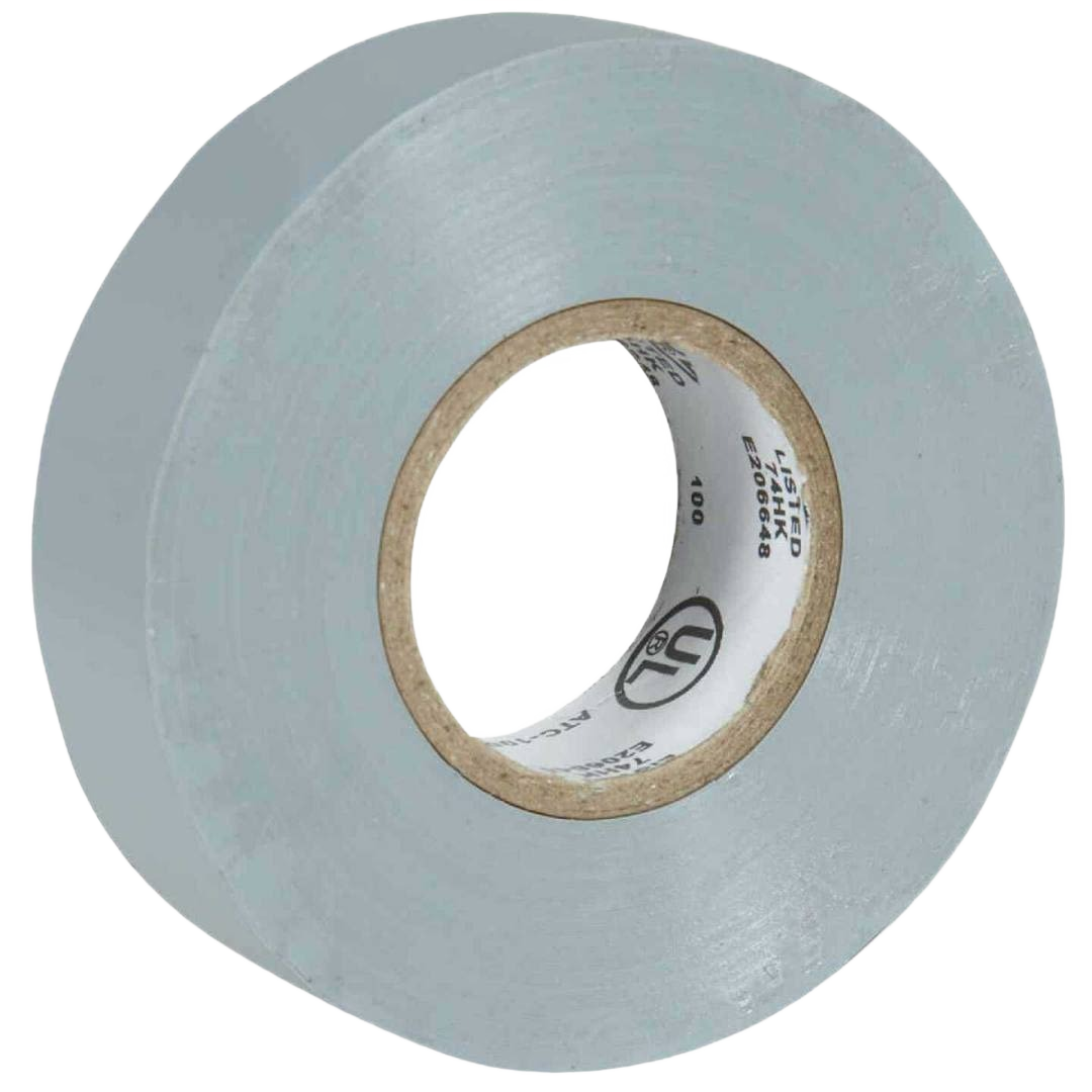 Gray vinyl electrical tape roll with strong rubber-based adhesive for electrical tools and home improvement projects