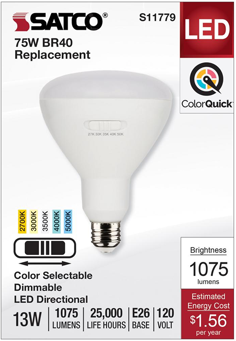 LED directional light bulb with adjustable color temperature switch and energy efficient design for home improvement
