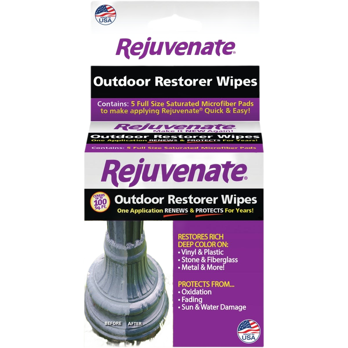 Pack of five microfiber wipes for outdoor cleaning and protection against oxidation, fading, and sun damage