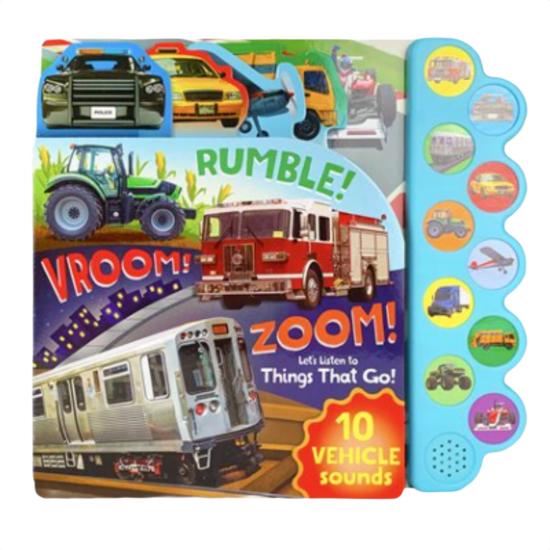 Children's sound book featuring various vehicles with buttons for 10 different vehicle noises in under $50 book collection