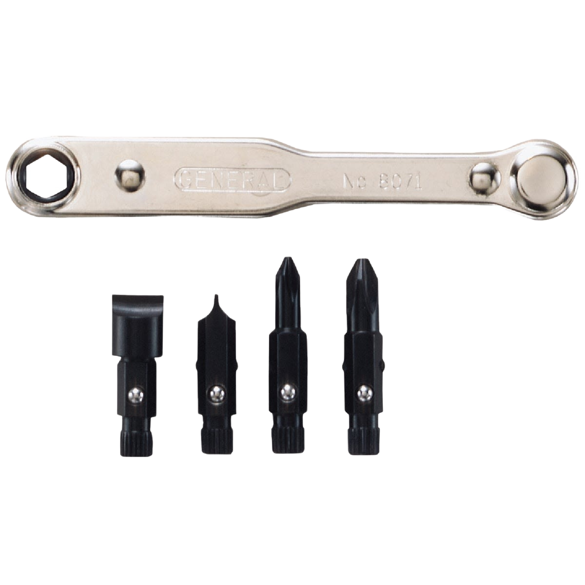 Metal ratchet offset driver with four interchangeable screwdriver bits for woodworking and fastening tools sets under $50