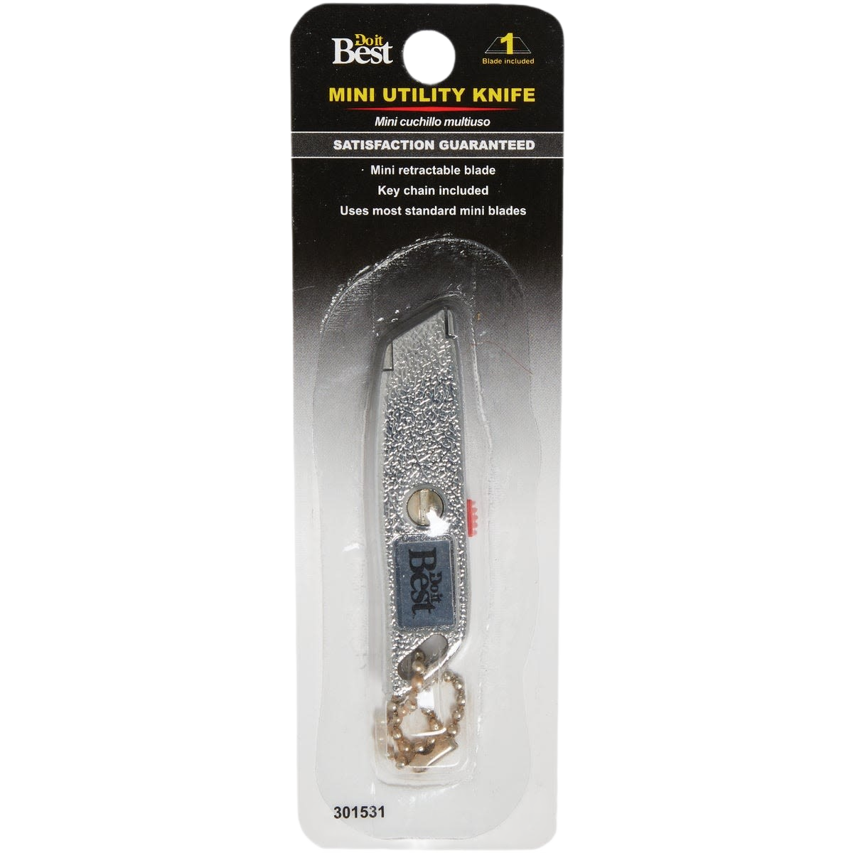 Compact silver metal mini retractable utility knife with key chain for tools and home improvement tasks