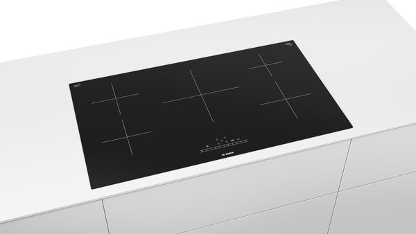 36-inch black induction cooktop with five cooking zones and PreciseSelect controls from Bosch Kitchen & Kitchenware collection