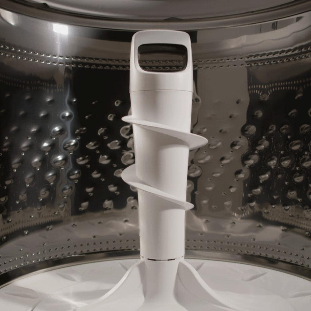 Close-up of removable agitator inside stainless steel drum of top load washer from Washers & Dryers collection