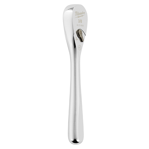 Polished chrome 3/8 inch drive ratchet with smooth handle designed for tools and home improvement tasks
