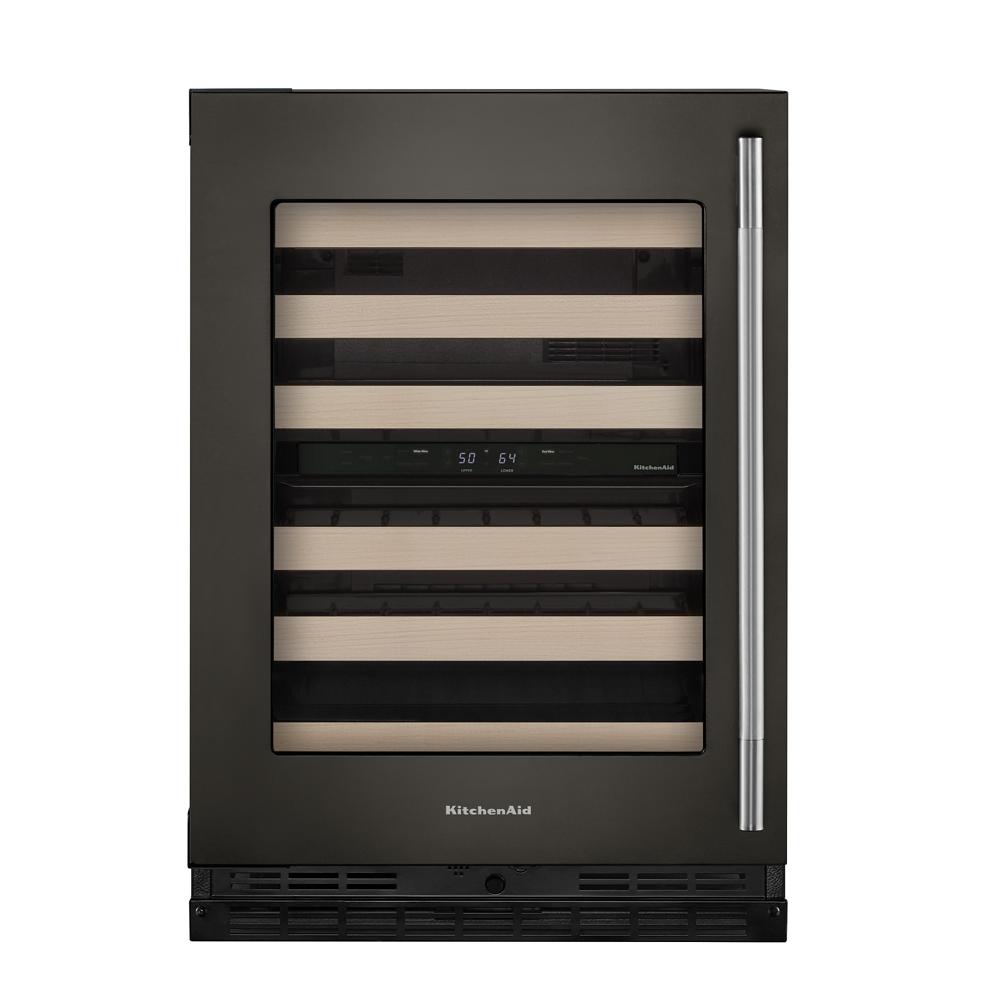 24-inch undercounter wine cellar with wood-front full-extension racks and digital temperature controls in KitchenAid Appliances collection