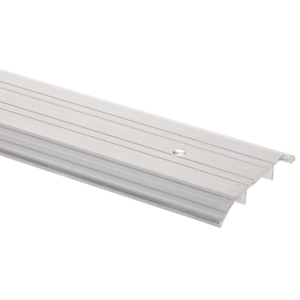 Silver aluminum fluted threshold with screw hole for commercial door sealing in hardware and home improvement tools collections