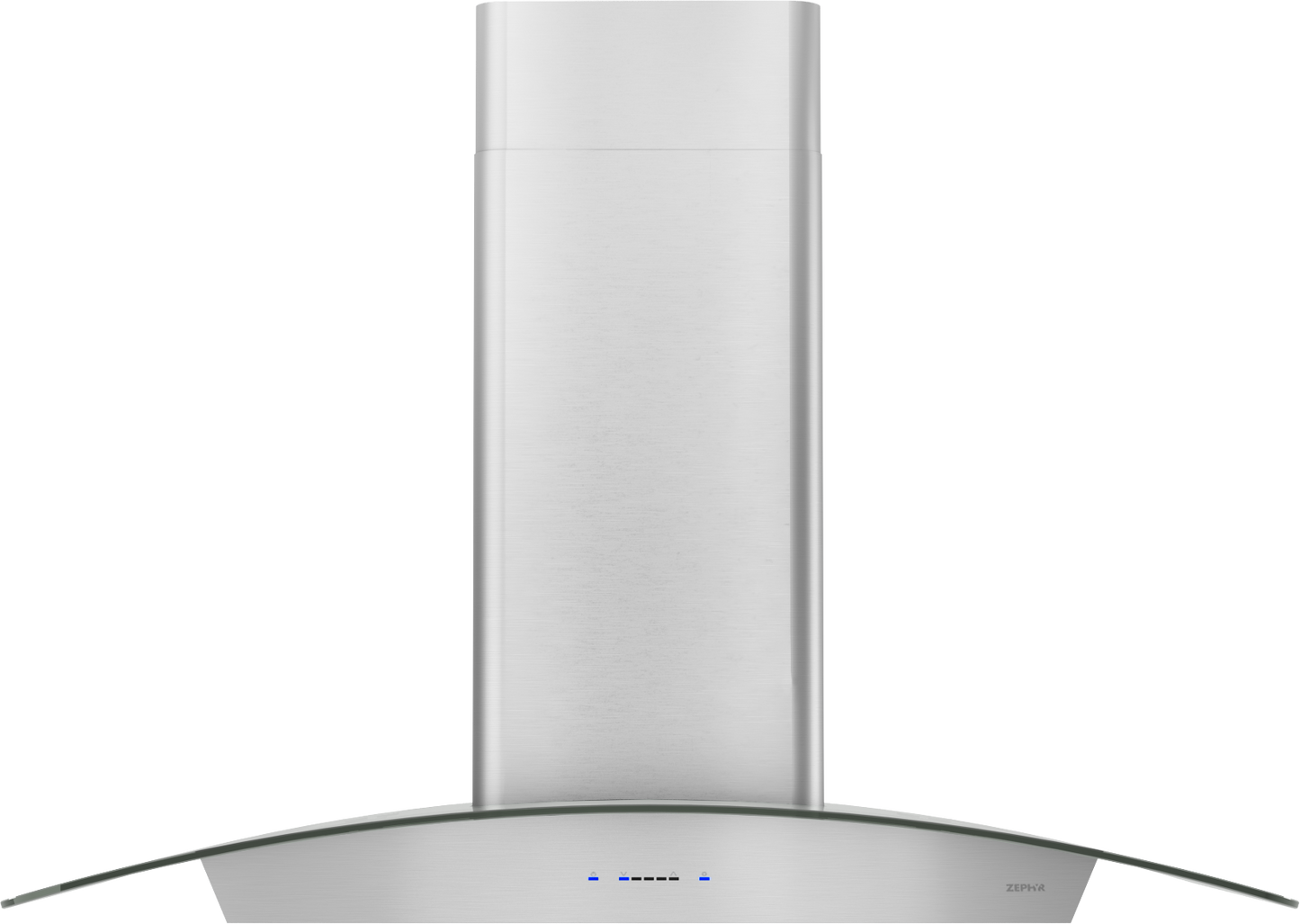 Stainless steel 30-inch curved chimney hood with LED lights from Over the Range Hoods collection