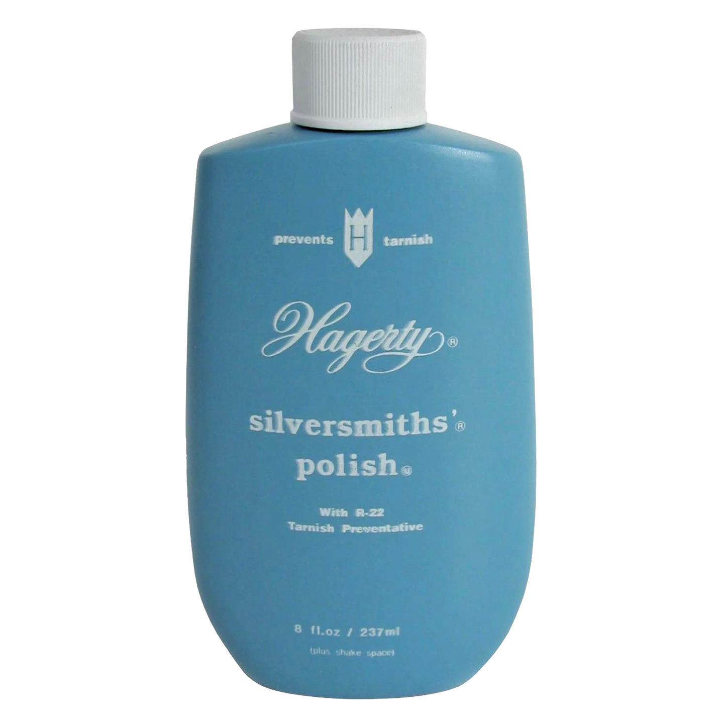Blue bottle of silver polish with white cap and text for cleaning and polishing under $50 products collection