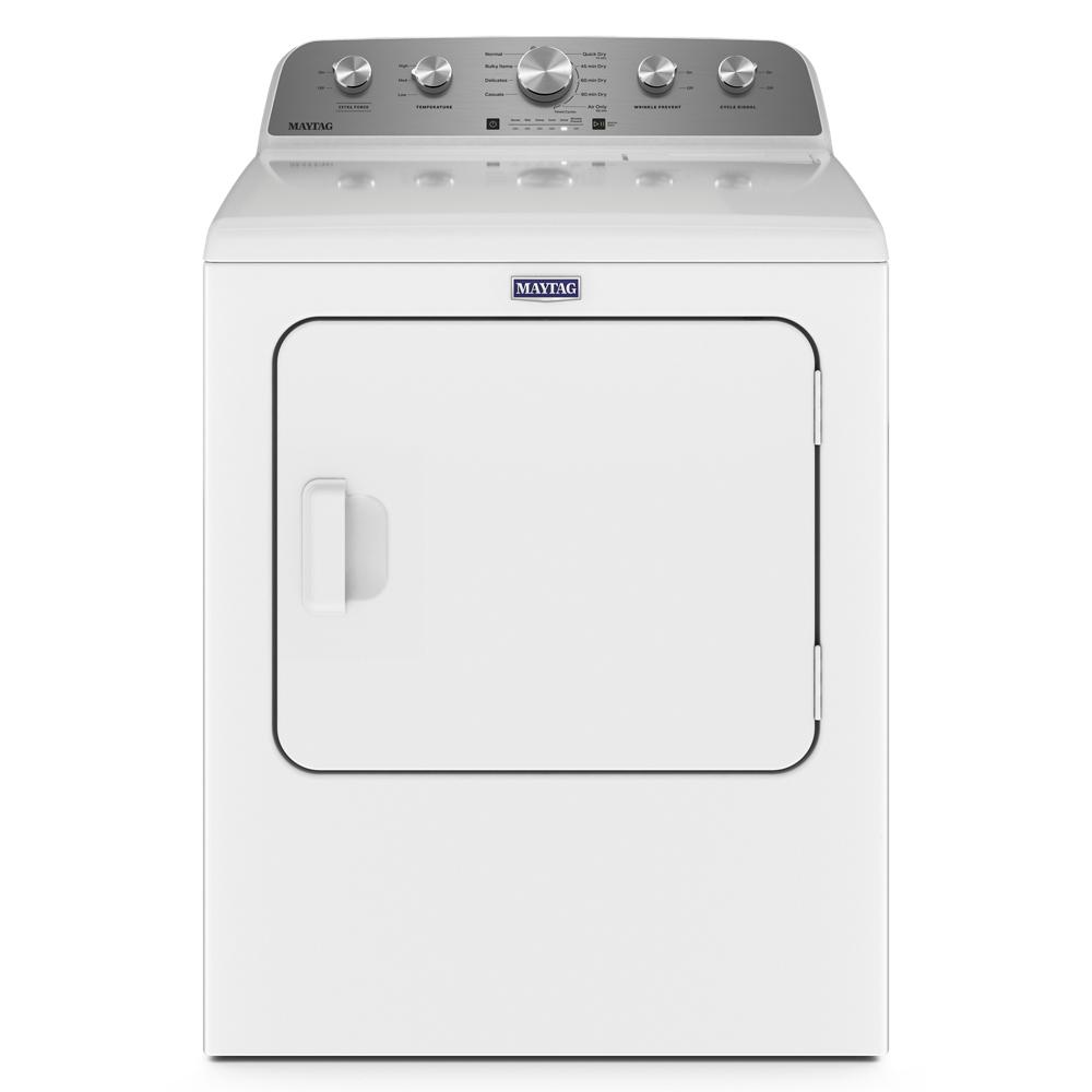 White top load gas dryer with control knobs and silver finish panel in dryers and gas dryers collection