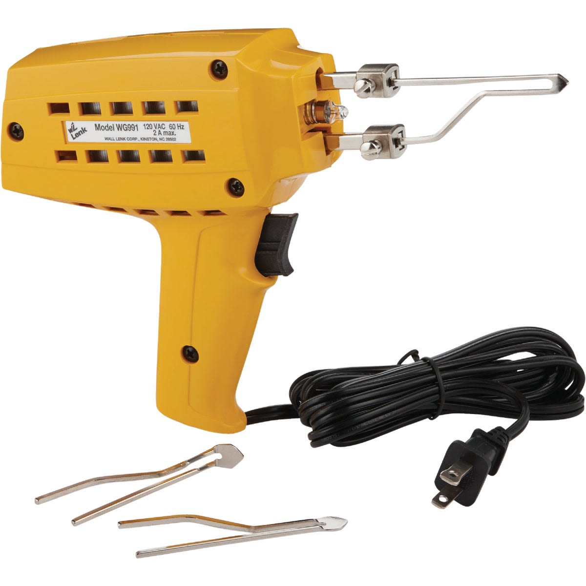 Yellow medium-duty soldering gun with two metal tips and black power cord for plumbing tools and home improvement under $100 collections