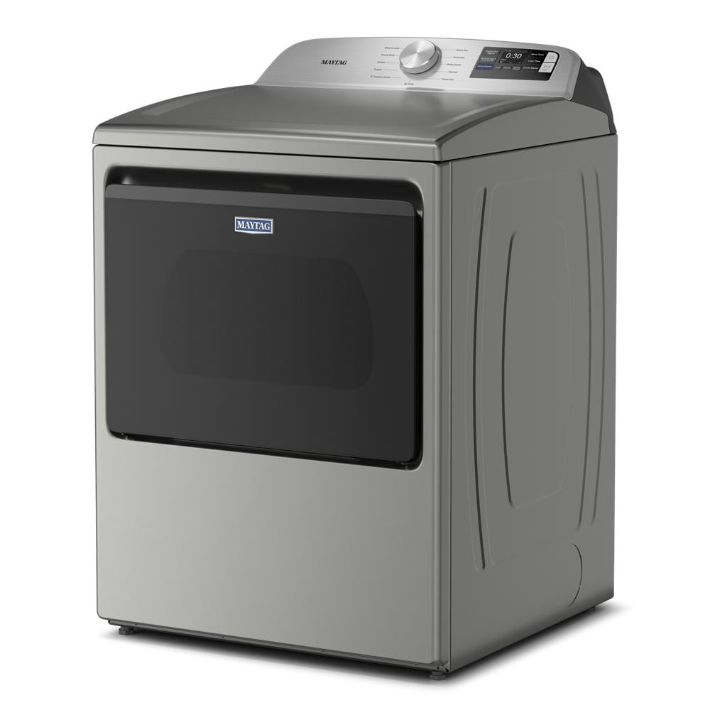 Modern gray top load electric dryer with digital control panel and moisture sensing, part of dryers appliance collection