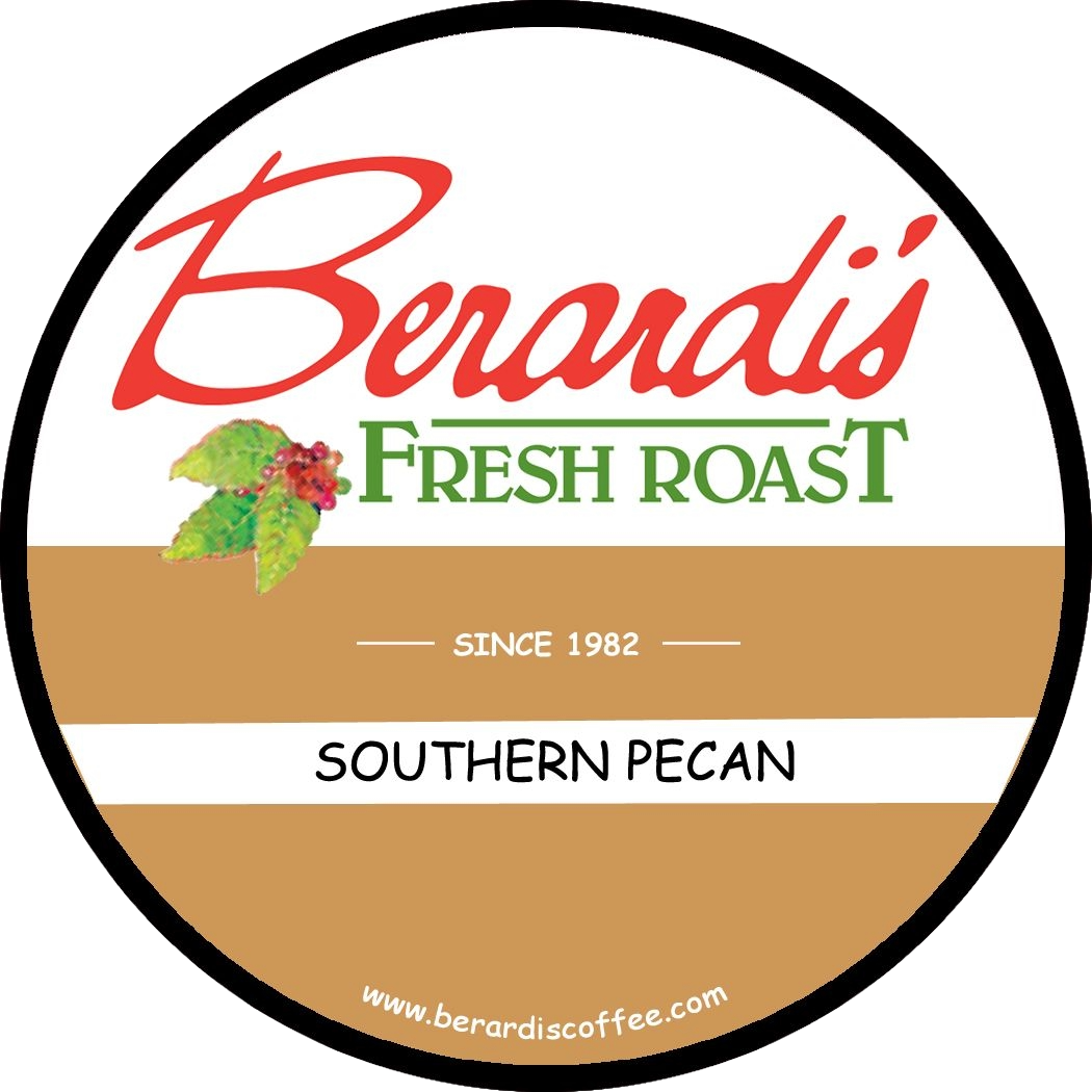 Coffee pod lid with Berardi’s Fresh Roast logo and Southern Pecan flavor text for Drinks and Food & Beverage collections
