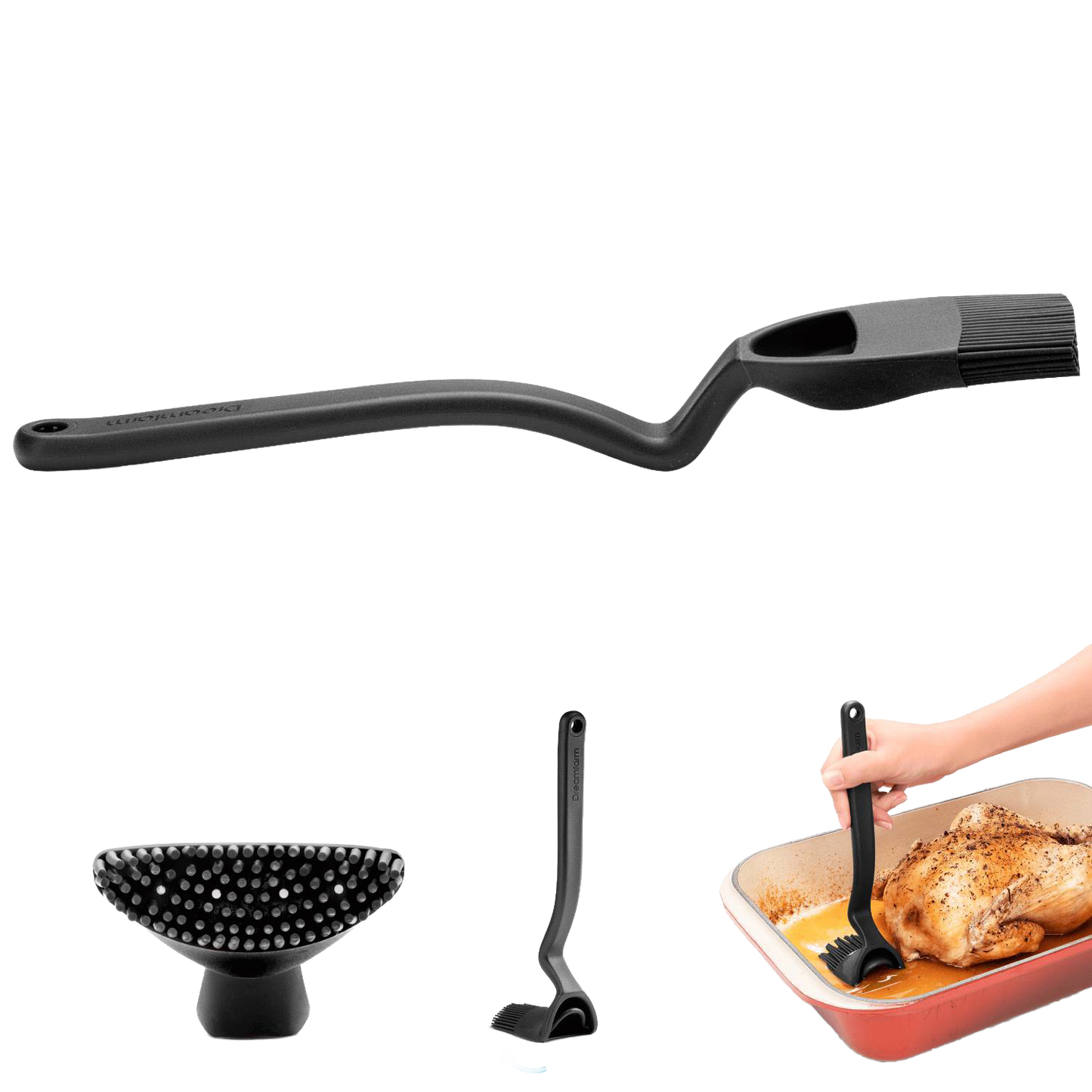 Black flexible basting brush with curved ergonomic handle for kitchen utensils in cooking tools under $50 collection