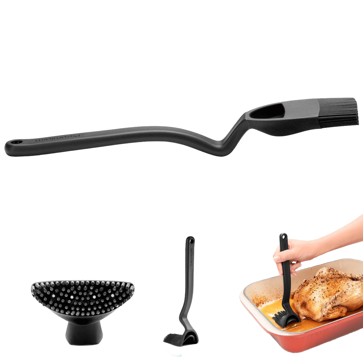 Black flexible basting brush with curved ergonomic handle for kitchen utensils in cooking tools under $50 collection