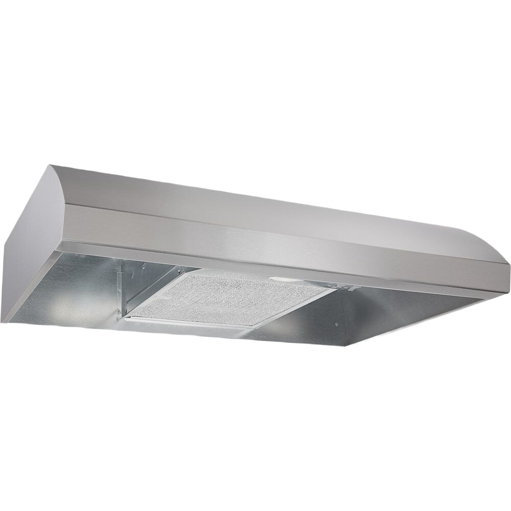 Sleek stainless steel kitchen range hood with built-in LED lighting for ventilation and home improvement projects