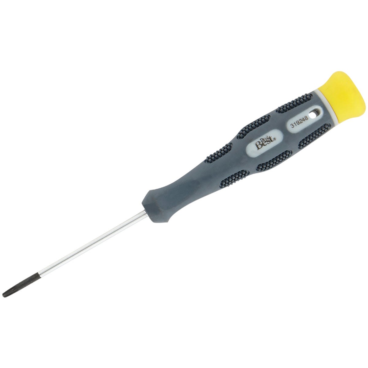 Gray and yellow-handled precision star screwdriver with size 10 tip for detailed tools and home improvement tasks