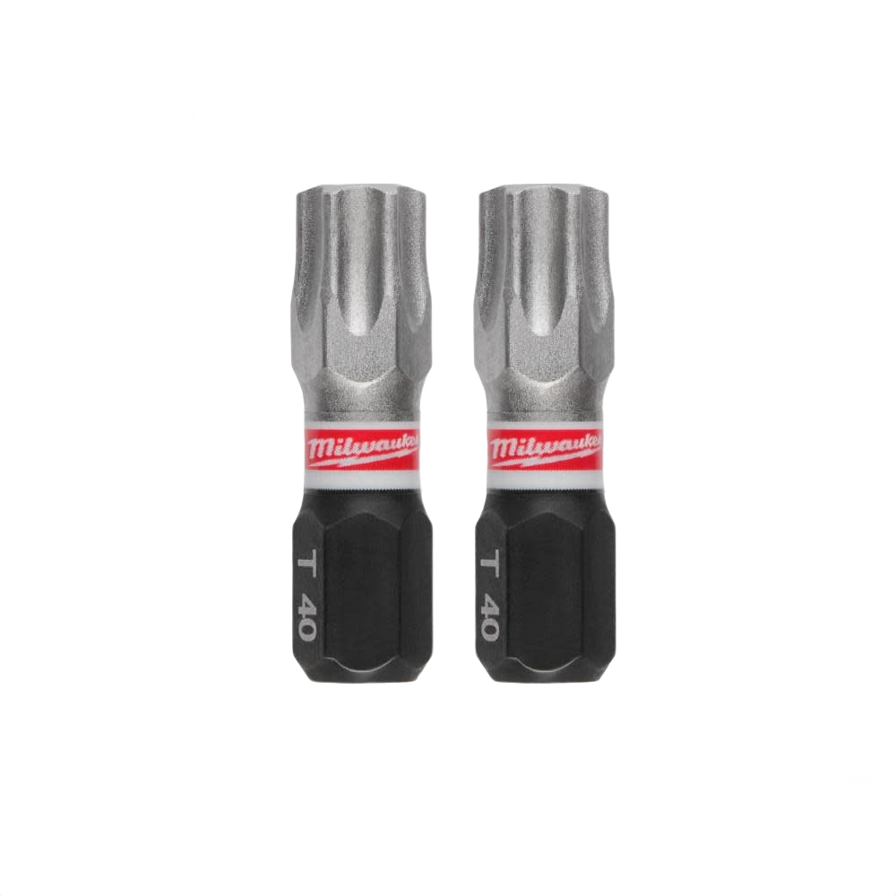 Two impact duty T40 drill bits with Milwaukee branding for power tool accessories in home improvement.