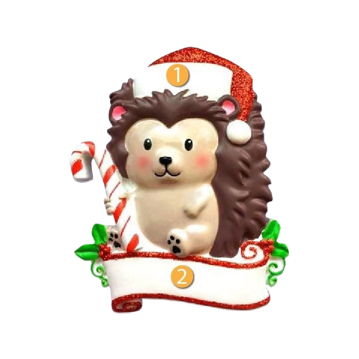 Festive hedgehog ornament with glittery Santa hat and candy cane, Christmas decoration under $50 collection