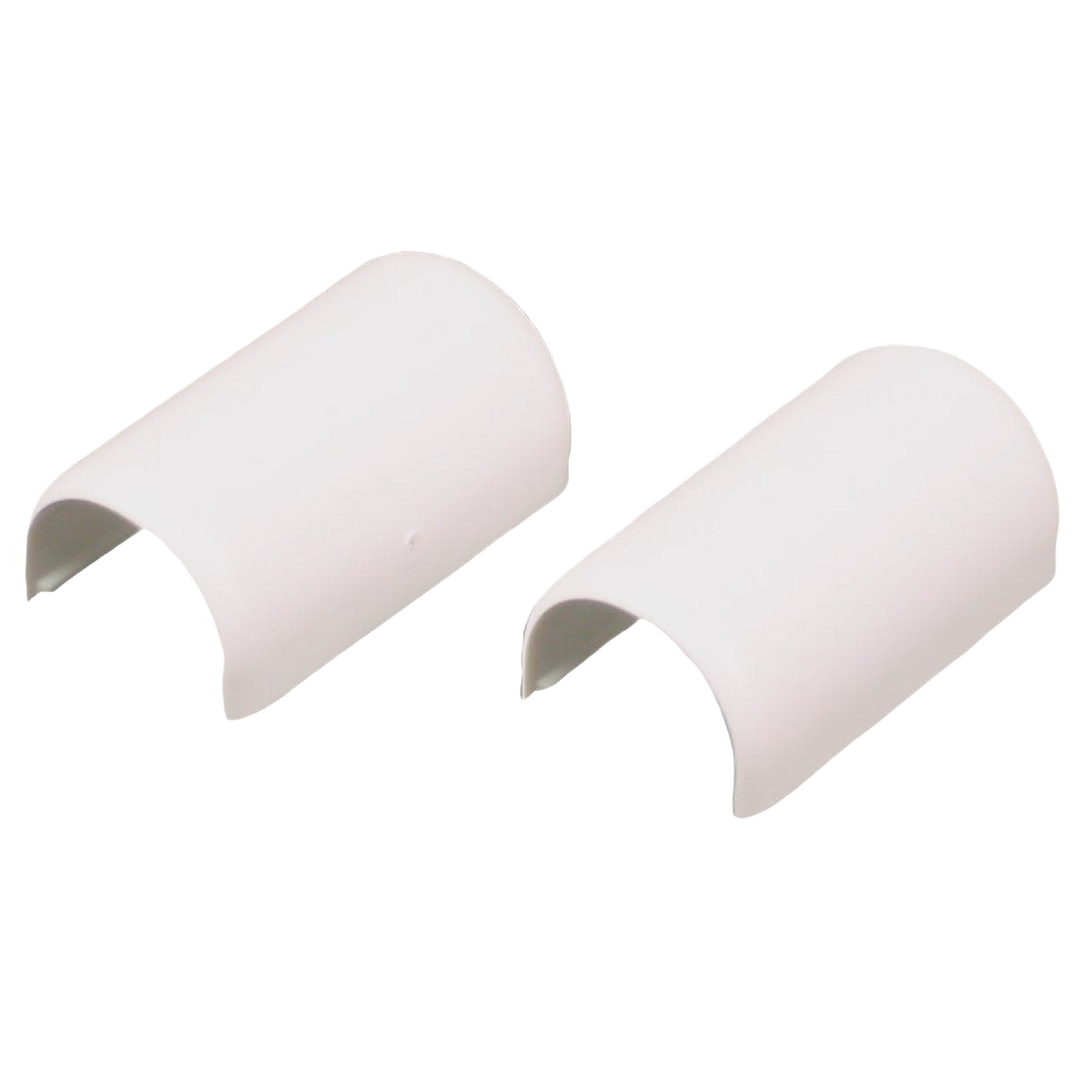 Two white snap-on plastic connection fittings for electrical conduit in home improvement tools and supplies.