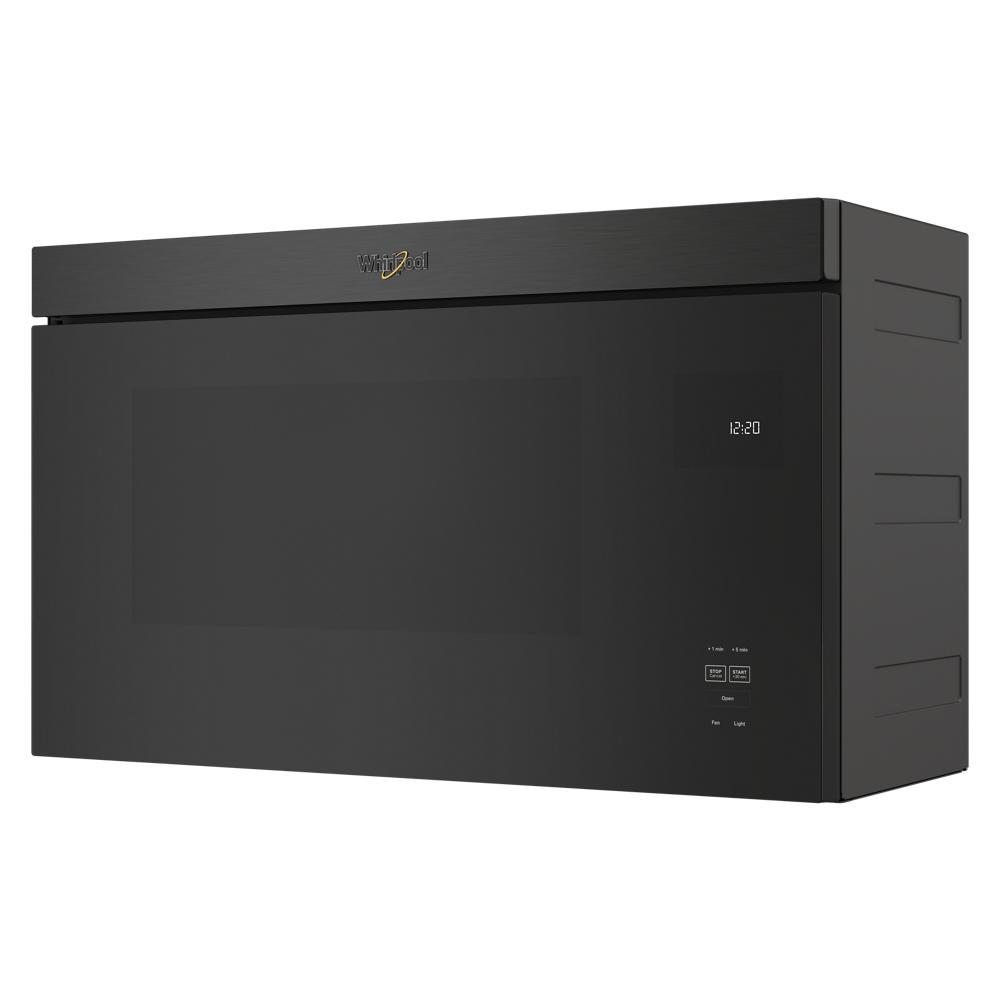 Black flush mount microwave with digital display and smooth turntable-free interior in Microwaves and Appliances collections