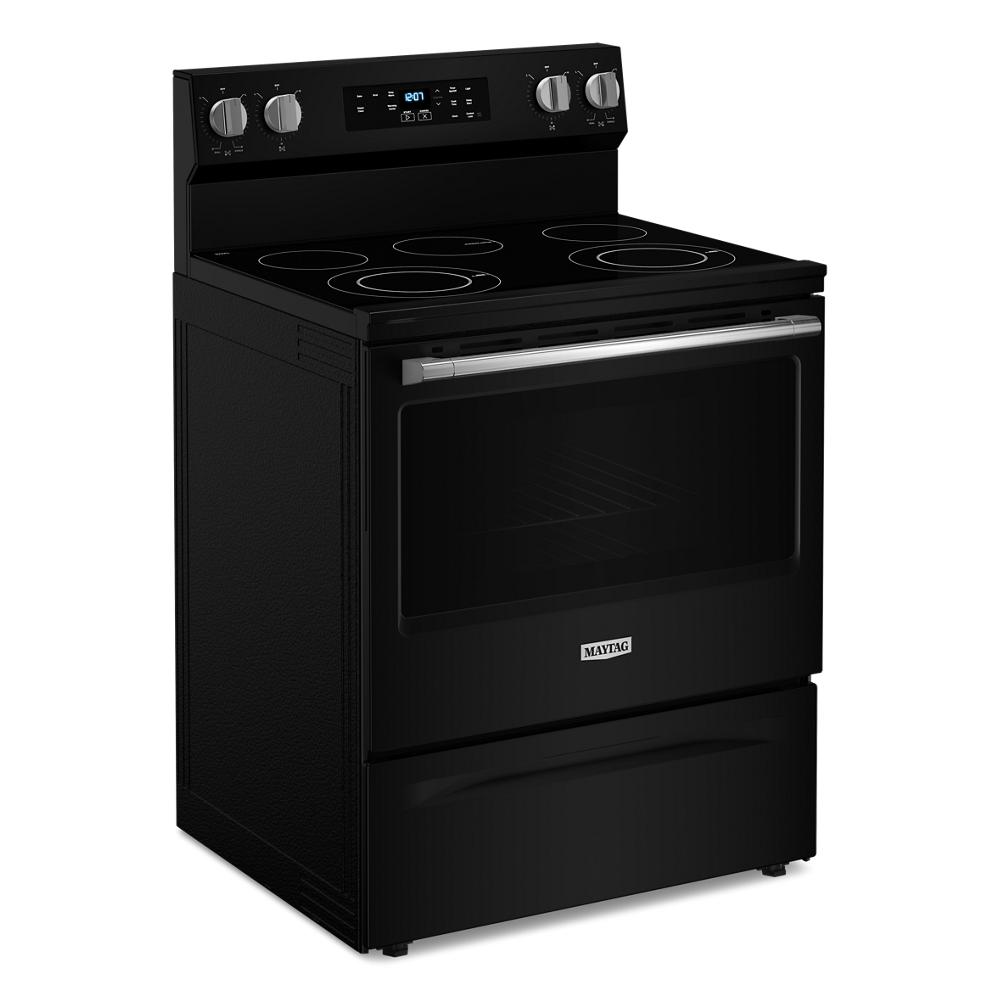 Black electric range with smooth ceramic glass cooktop and digital control panel from ranges and kitchenware collections