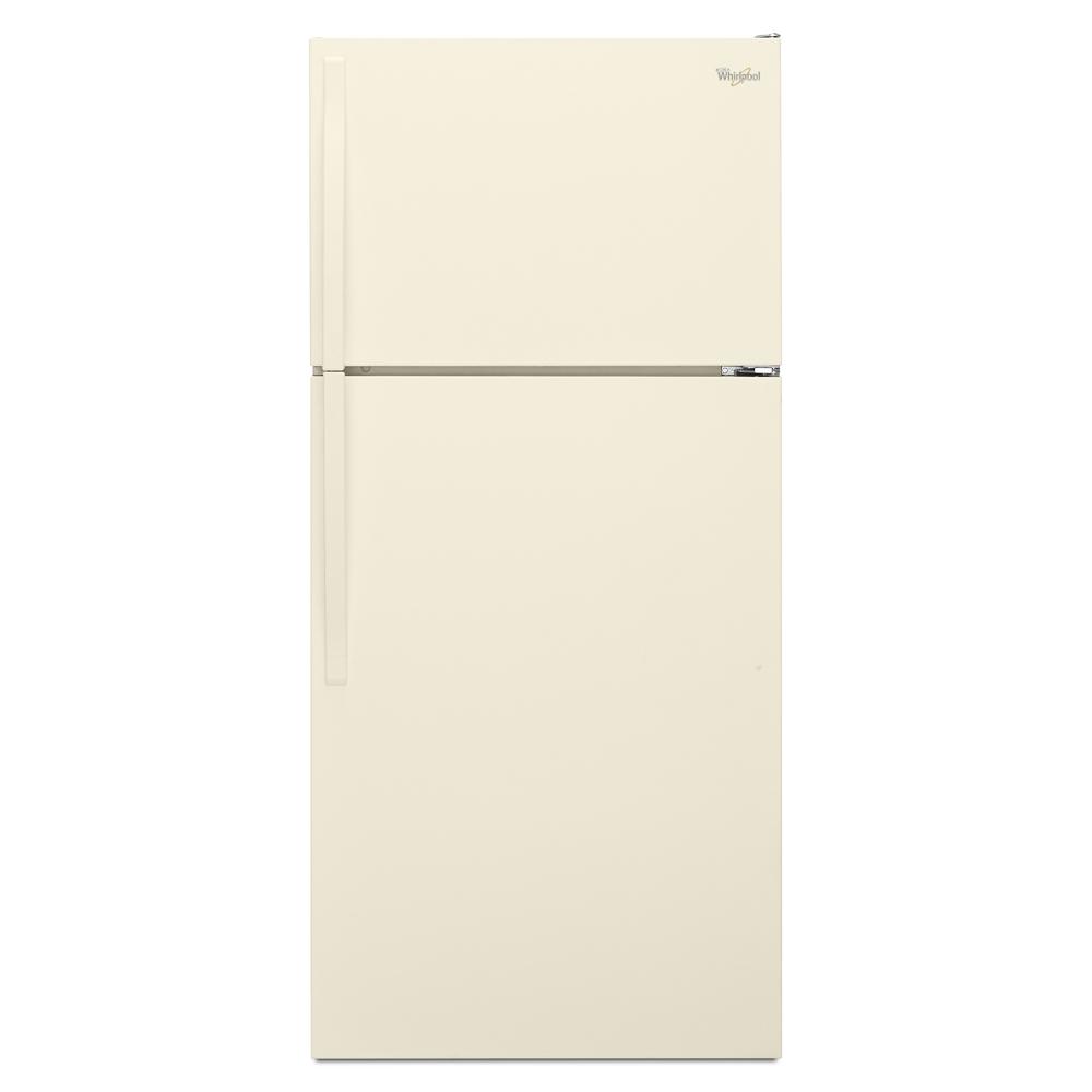 Cream Whirlpool top freezer refrigerator with recessed handle in kitchen and appliances collection