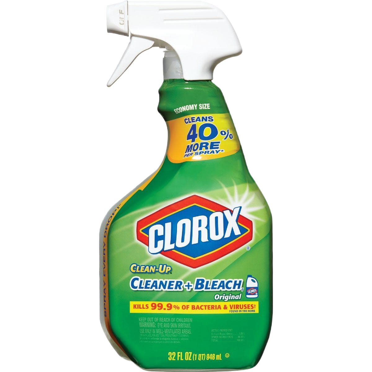 Green spray bottle of Clorox cleaner with bleach for cleaning and disinfecting in Cleaning Supplies and Home Improvement collections