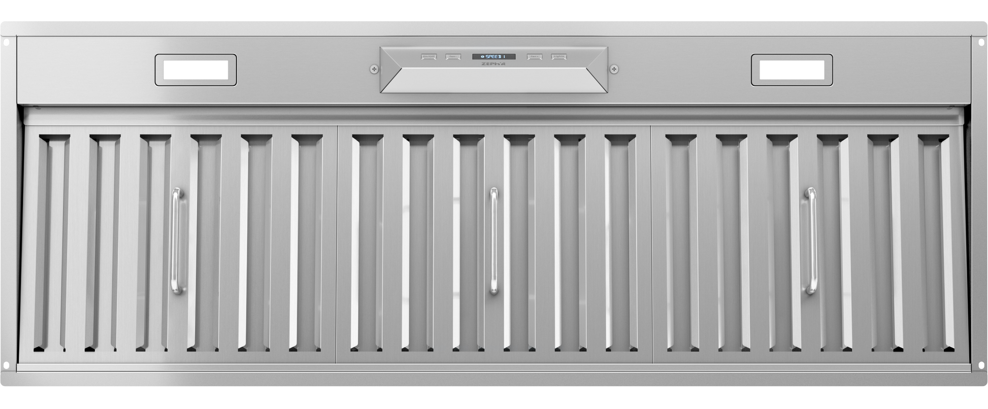 Stainless steel 40-inch insert range hood with vertical vent panels, electronic controls, and LED lighting, suitable for kitchen and appliance collections.