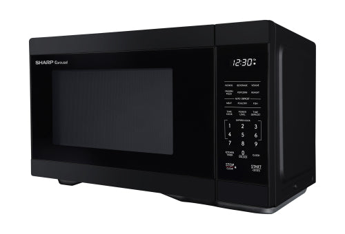 Black countertop microwave oven with digital keypad, preset buttons, and LED clock display from Kitchen & Kitchenware collections