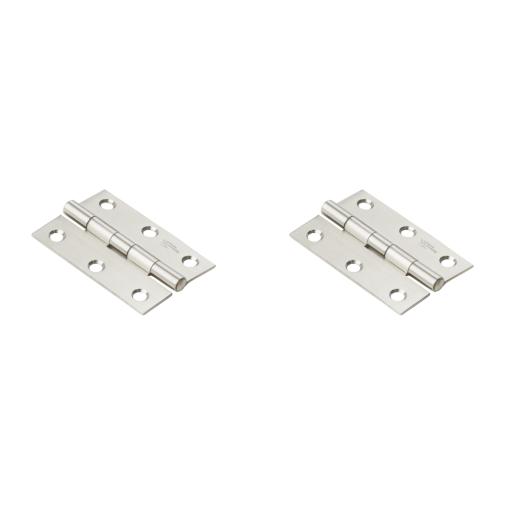 Two stainless steel narrow tight-pin hinges with mounting screws for doors and cabinets under $50