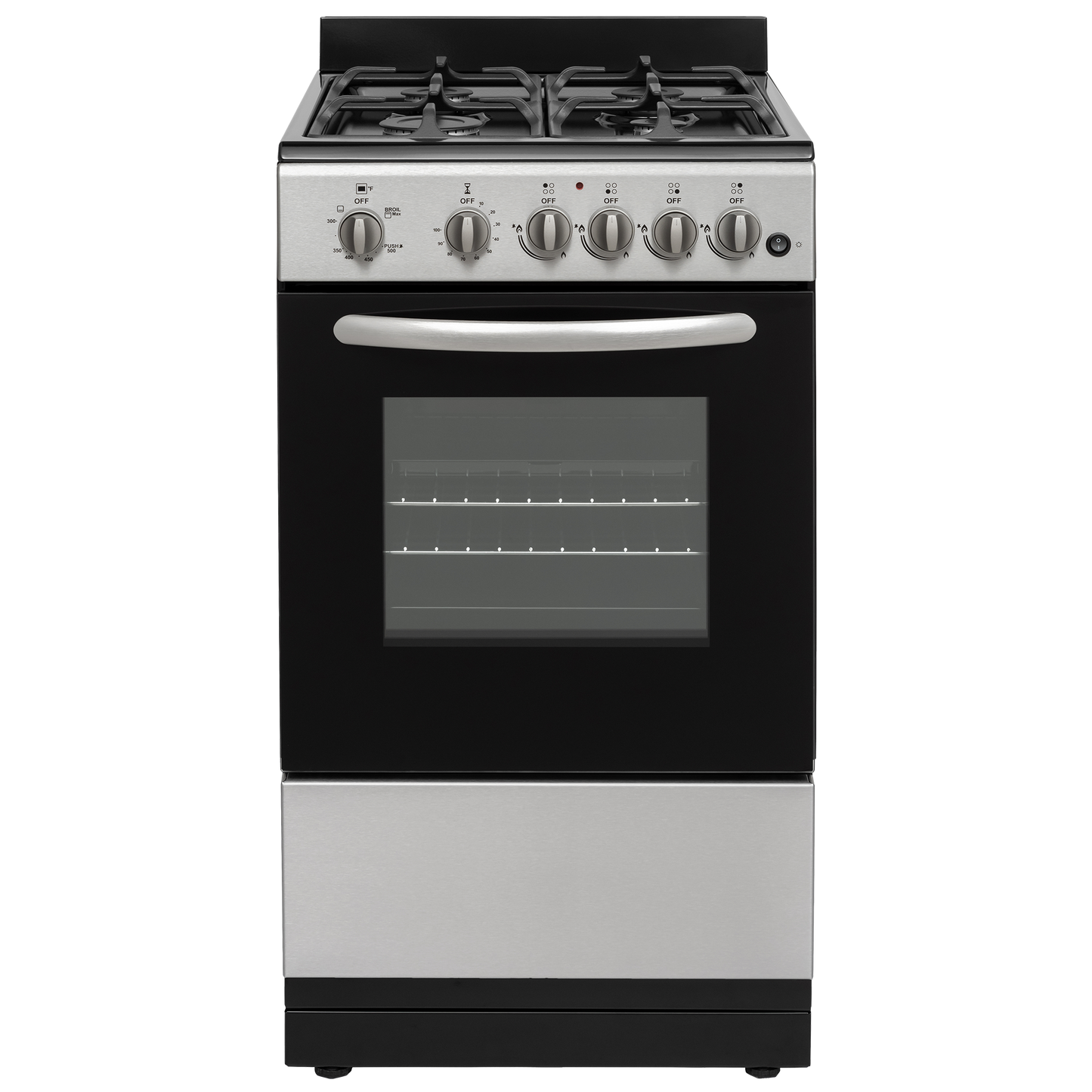 20-inch gas range with four burners, stainless steel controls, and oven window, part of ranges and kitchenware collections