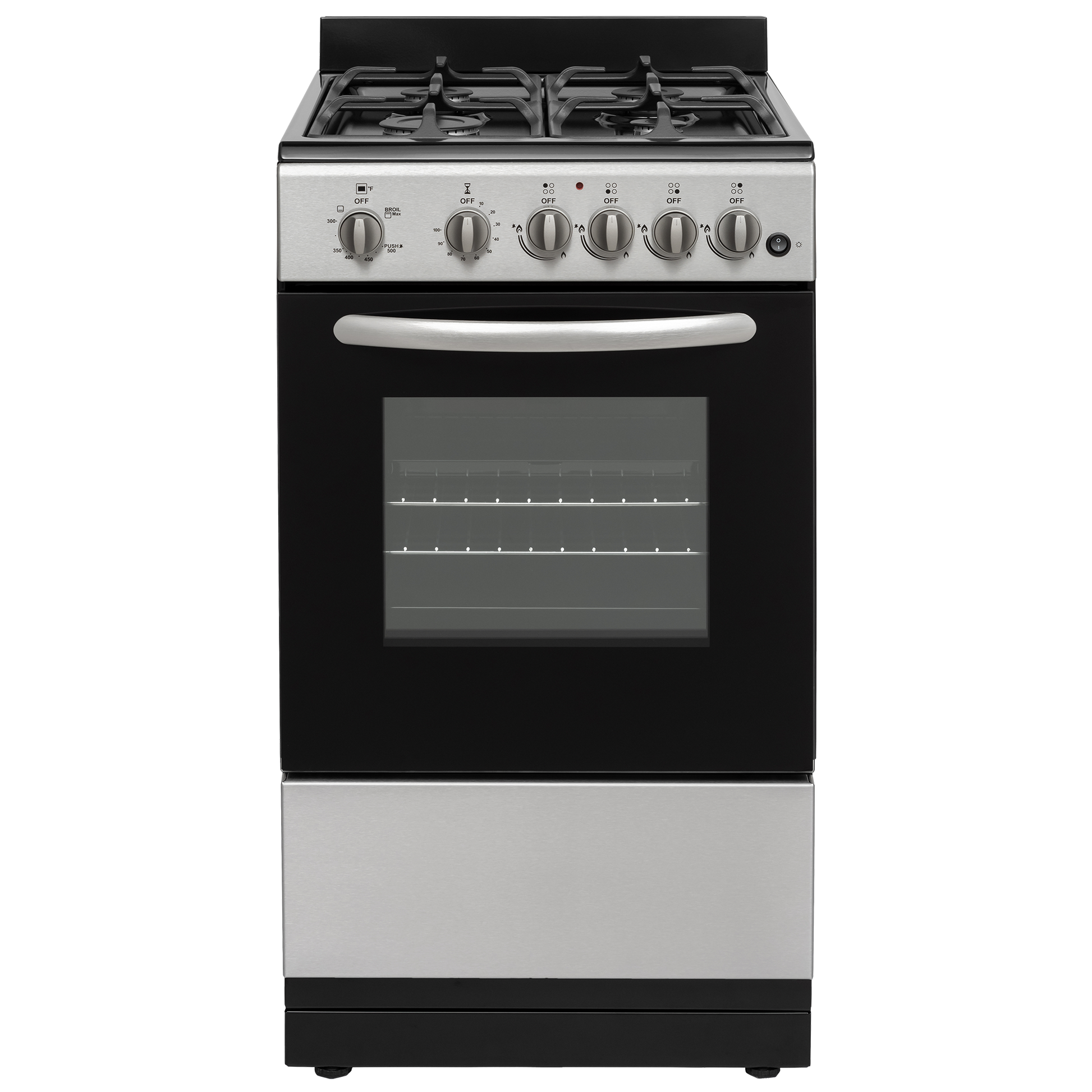 20-inch gas range with four burners, stainless steel controls, and oven window, part of ranges and kitchenware collections