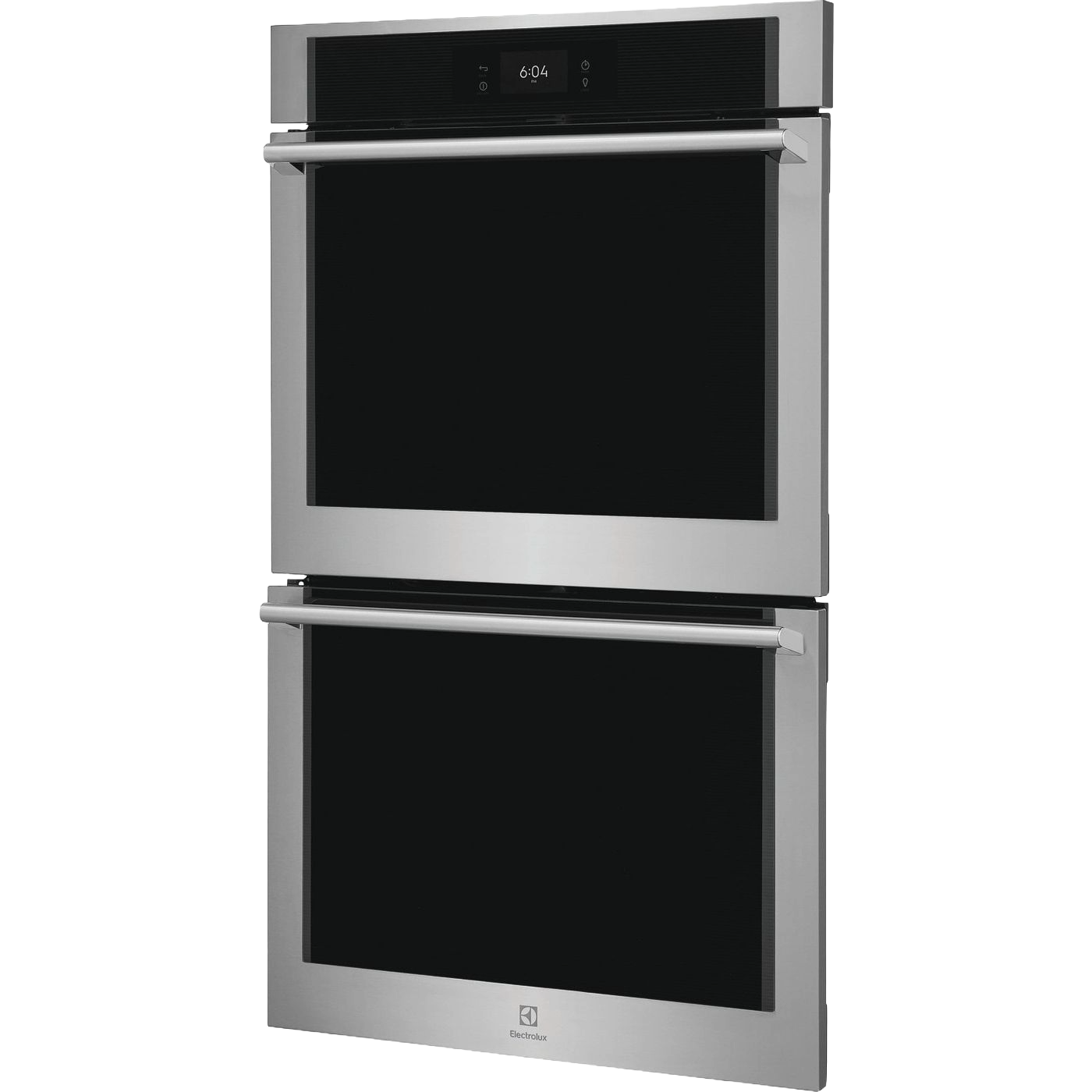 Stainless steel 30-inch double wall oven with digital display and black glass doors from kitchen appliances collection