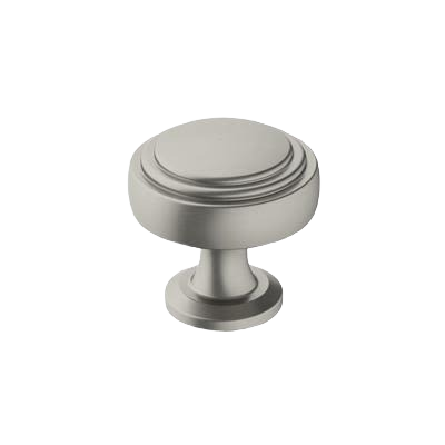 Satin nickel cabinet knob with layered round design, part of Hardware and Furniture Accessories under $50 collection.