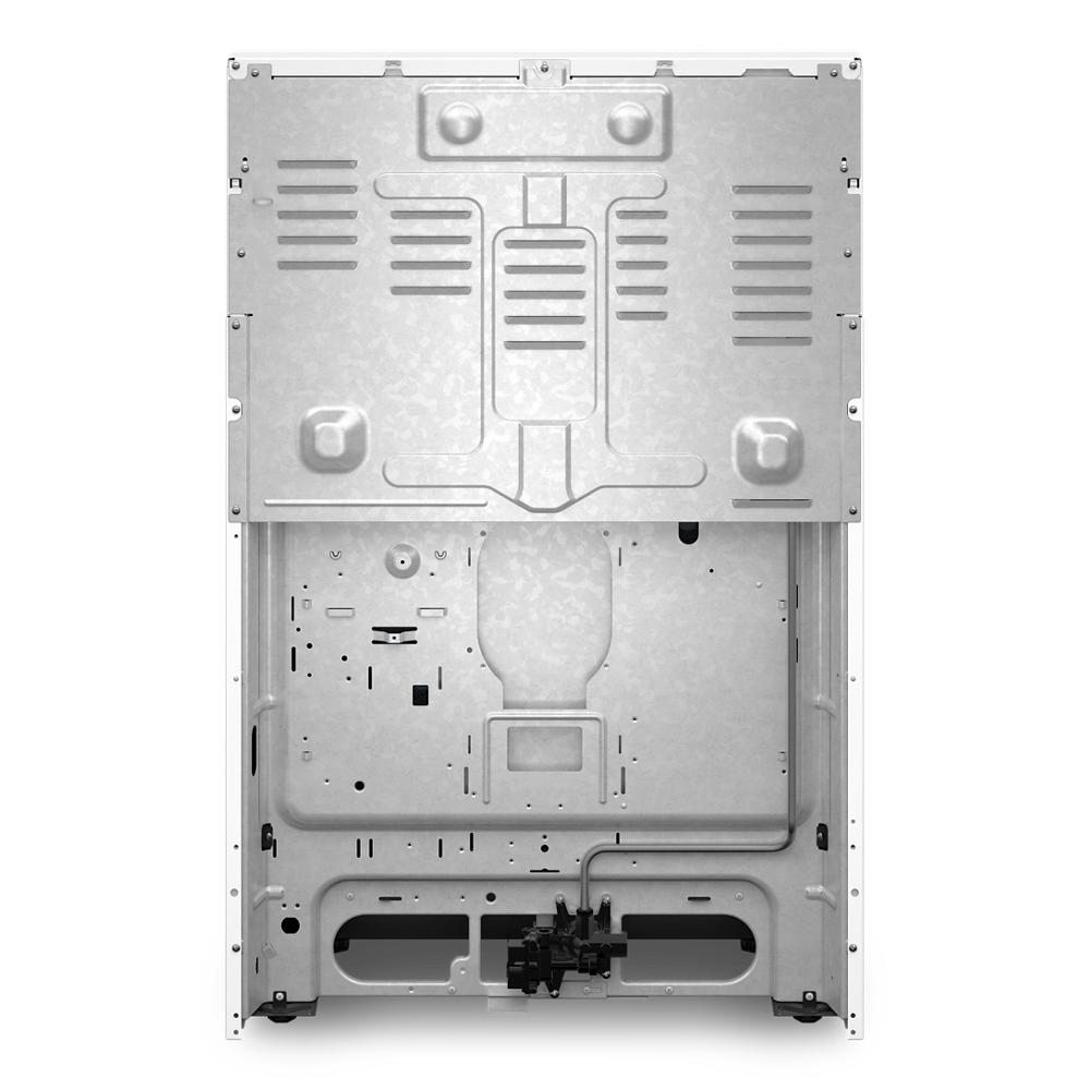 Back view of white 30-inch gas range showing metal panel and internal components in ranges and kitchenware collection